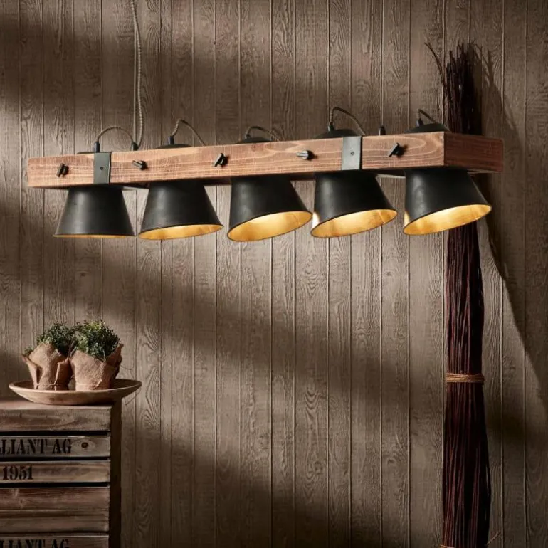 Suspension Brilliant Plow Bois foncé, Noir, 5 lumières