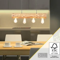 Suspension Brilliant Trabo Bois clair, Noir, 4 lumières