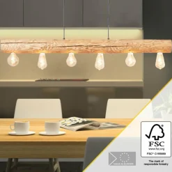 Suspension Brilliant Trabo Bois clair, Noir, 6 lumières