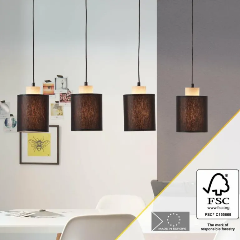 Suspension Brilliant Vonnie Bois clair, Noir, 4 lumières