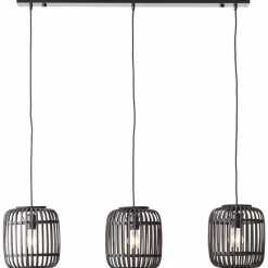 Suspension Brilliant Woodrow Bois foncé, Noir, 3 lumières