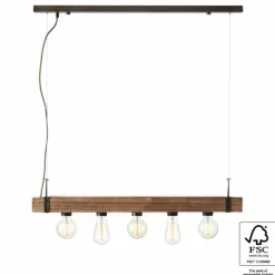 Suspension Brilliant Woodhill Bois foncé, Noir, 5 lumières