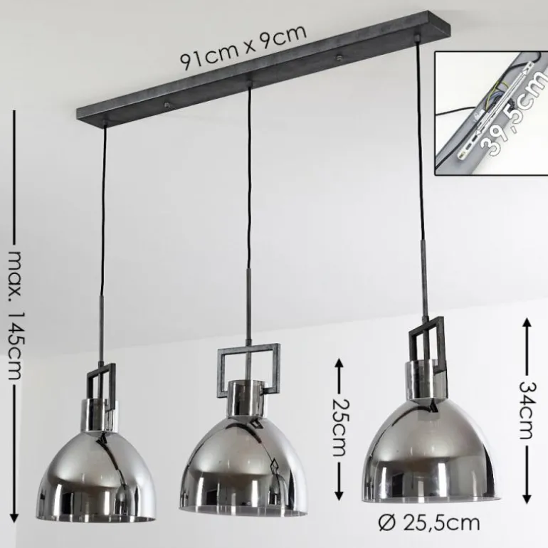 Suspension Buzova Gris, Noir, 3 lumières