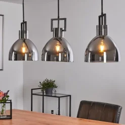 Suspension Buzova Gris, Noir, 3 lumières