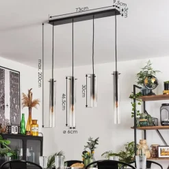 Suspension Caimitte Clair, Fumé, 4 lumières