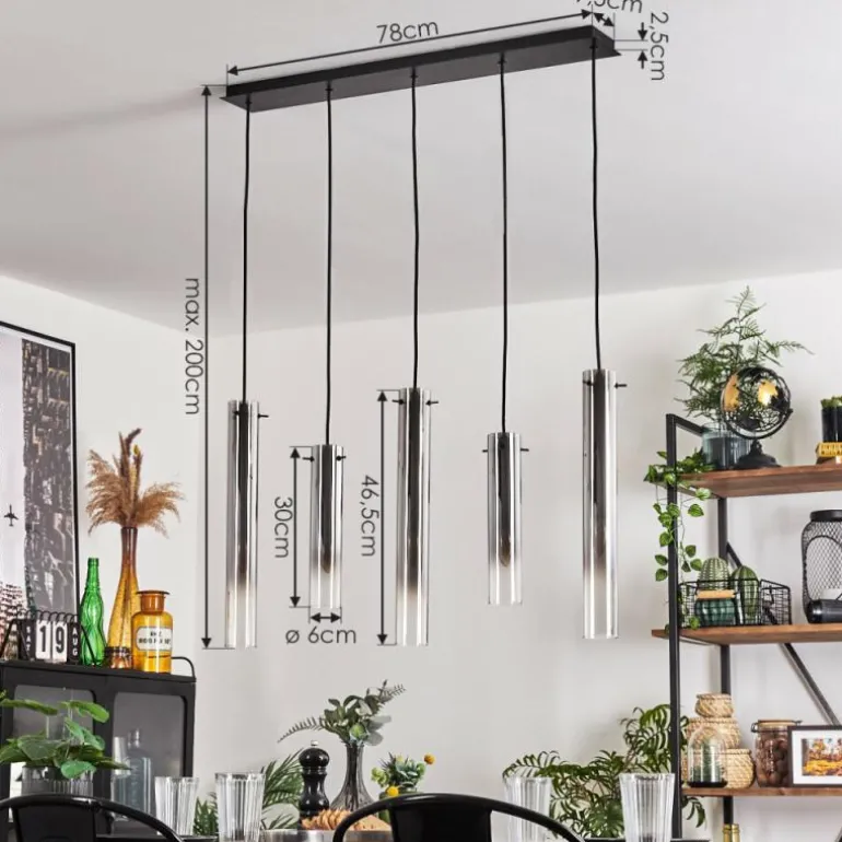 Suspension Caimitte Clair, Fumé, 5 lumières