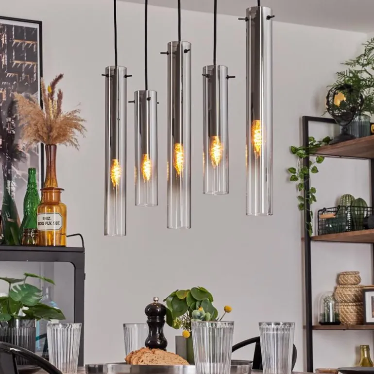 Suspension Caimitte Clair, Fumé, 5 lumières