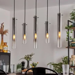 Suspension Caimitte Clair, Fumé, 5 lumières