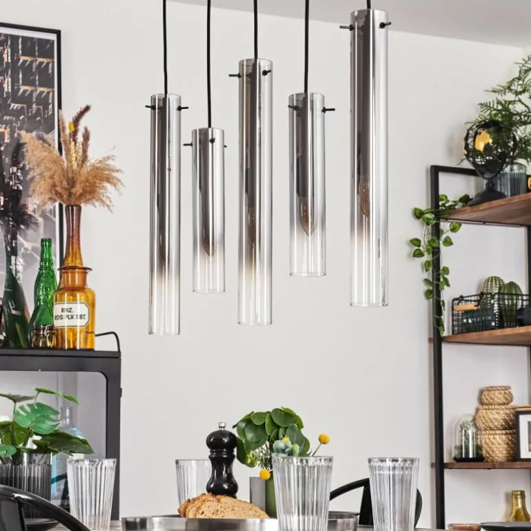 Suspension Caimitte Clair, Fumé, 5 lumières