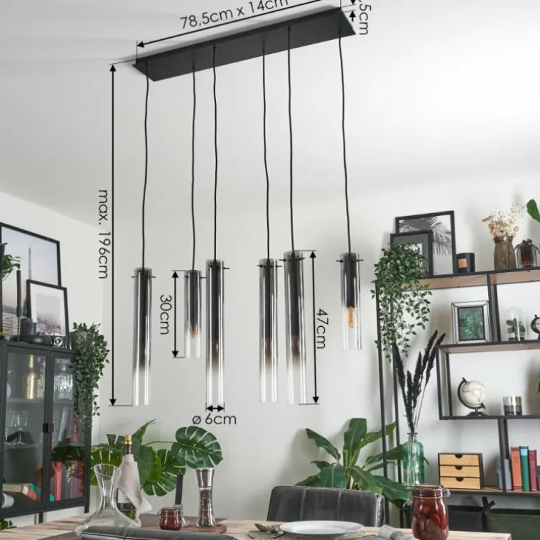 Suspension Caimitte Noir, 6 lumières