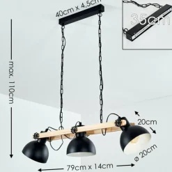 Suspension Chetco Bois clair, Noir, 3 lumières