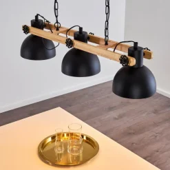 Suspension Chetco Bois clair, Noir, 3 lumières