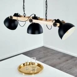 Suspension Chetco Bois clair, Noir, 3 lumières