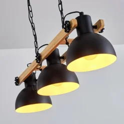 Suspension Chetco Bois clair, Noir, 3 lumières