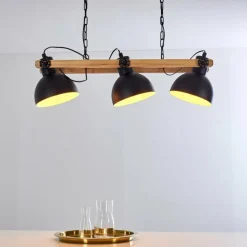 Suspension Chetco Bois clair, Noir, 3 lumières
