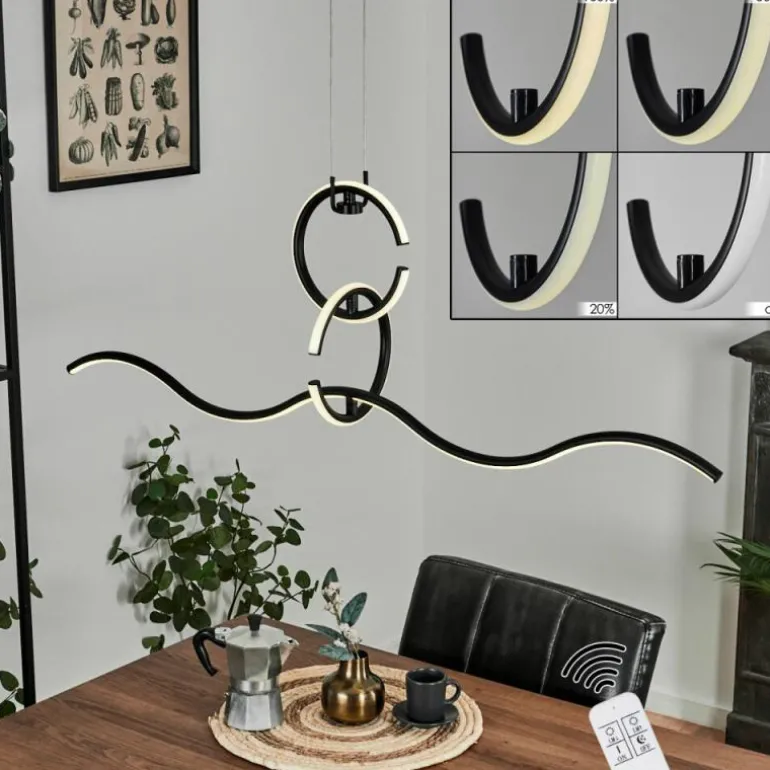Suspension Chlak LED Noir, 3 lumières, Télécommandes