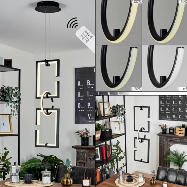 Suspension Chlak LED Noir, 3 lumières, Télécommandes