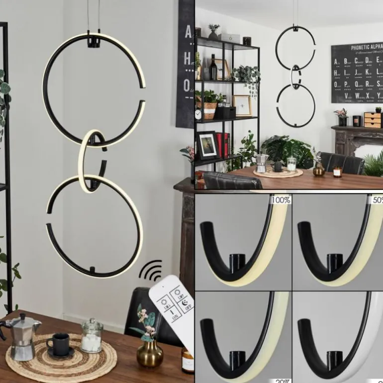 Suspension Chlak LED Noir, 3 lumières, Télécommandes