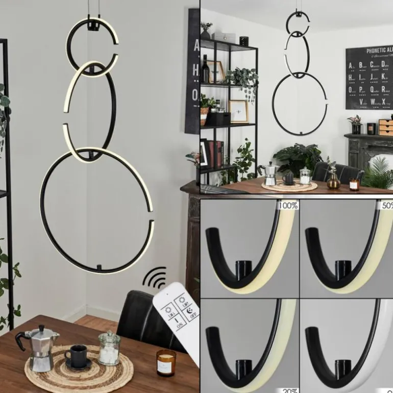 Suspension Chlak LED Noir, 3 lumières, Télécommandes