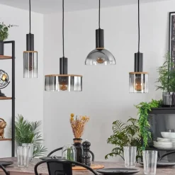 Suspension Classon Couleur bois, Noir, 4 lumières