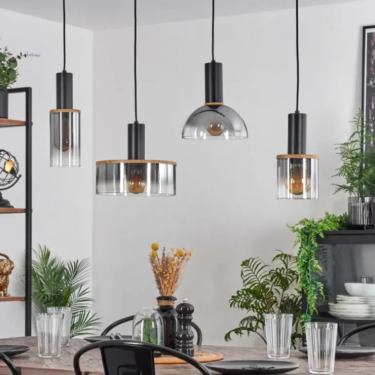 Suspension Classon Couleur bois, Noir, 4 lumières