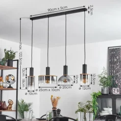 Suspension Classon Couleur bois, Noir, 4 lumières