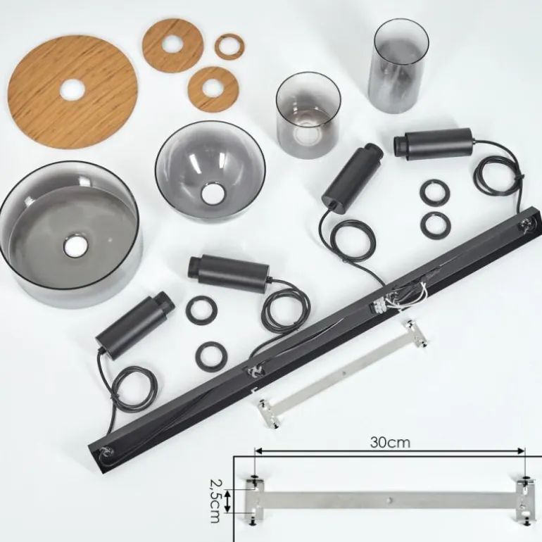 Suspension Classon Couleur bois, Noir, 4 lumières