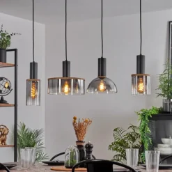 Suspension Classon Couleur bois, Noir, 4 lumières