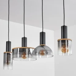 Suspension Classon Couleur bois, Noir, 4 lumières