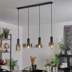 Suspension Classon Couleur bois, Noir, 4 lumières