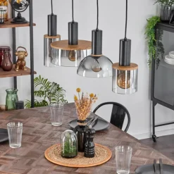 Suspension Classon Couleur bois, Noir, 4 lumières