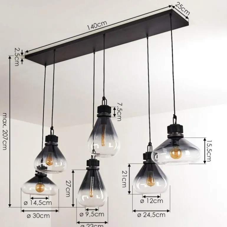 Suspension Coapilla Noir, 6 lumières