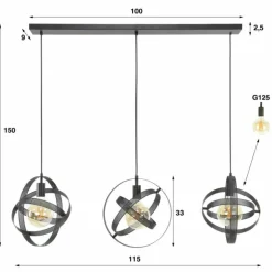 Suspension Cosmos Anthracite, 3 lumières