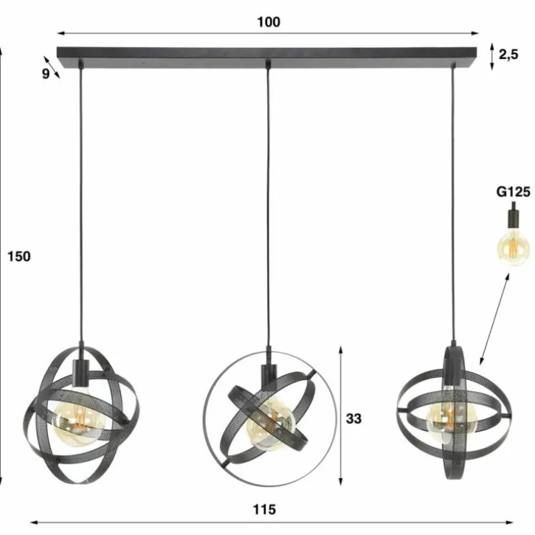 Suspension Cosmos Anthracite, 3 lumières
