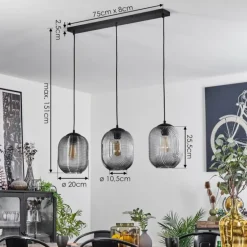 Suspension Crabinaille Noir, 3 lumières