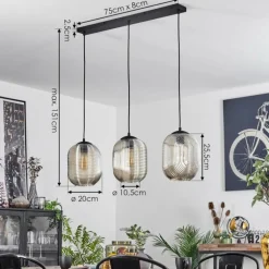 Suspension Crabinaille Noir, 3 lumières