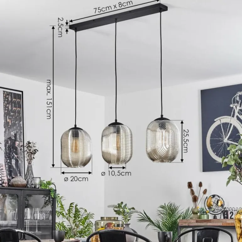 Suspension Crabinaille Noir, 3 lumières