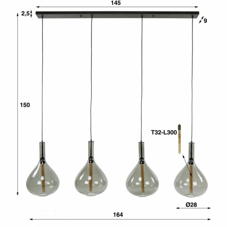Suspension Drop Anthracite, 4 lumières