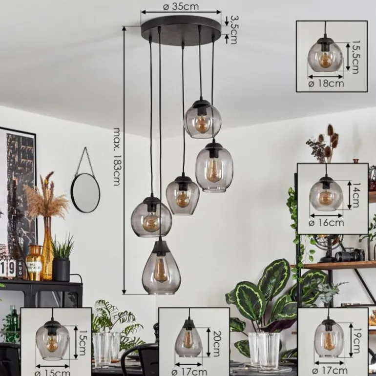 Suspension Echallens Noir, 5 lumières