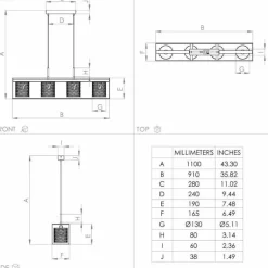 Suspension Eglo CATTERICK Noir, 4 lumières