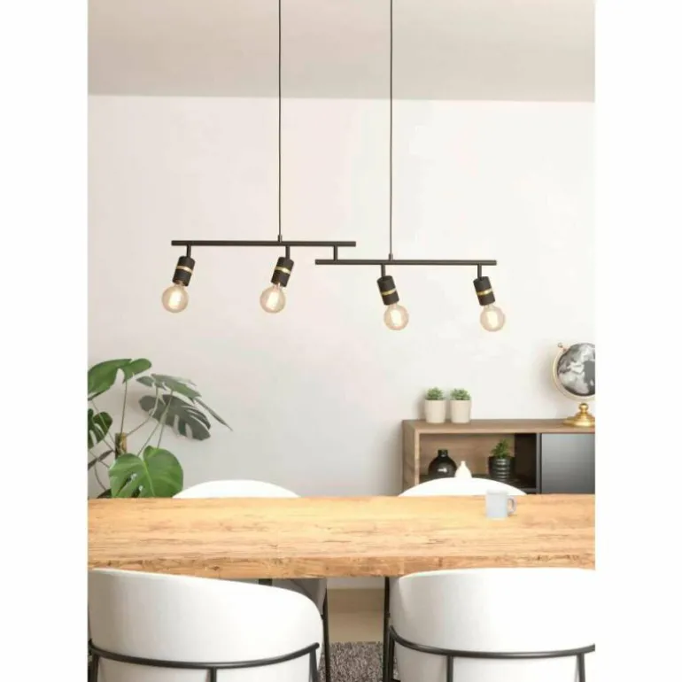 Suspension Eglo LURONE Laiton, Noir, 4 lumières