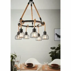 Suspension EGLO RAMPSIDE Brun, Noir, 6 lumières