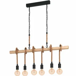 Suspension Eglo YOUNGSTOWN Brun, Bois clair, Noir, 6 lumières