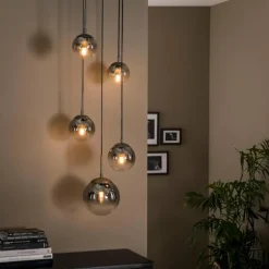 Suspension Eidanger Argent Oxydé, 5 lumières