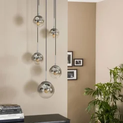 Suspension Eidanger Argent Oxydé, 5 lumières