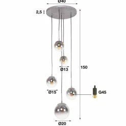 Suspension Eidanger Argent Oxydé, 5 lumières