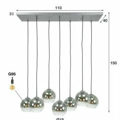 Suspension Eidanger Argent Oxydé, 7 lumières