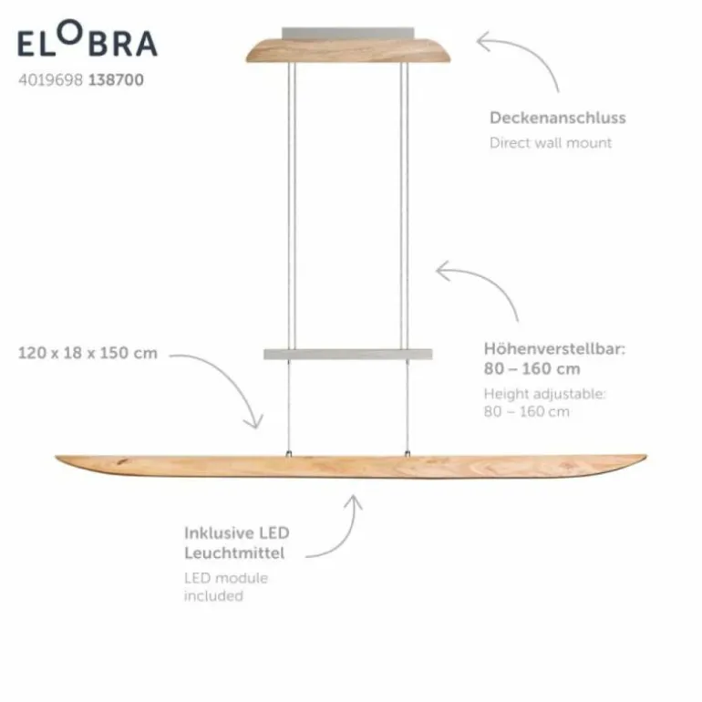Suspension Elobra Colombia LED Écru, 1 lumière