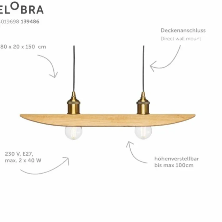 Suspension Elobra Colombia Retro Écru, 2 lumières