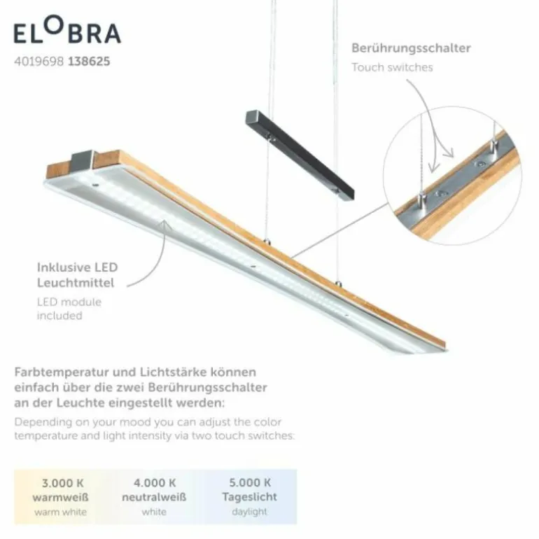 Suspension Elobra Panama LED Écru, 1 lumière
